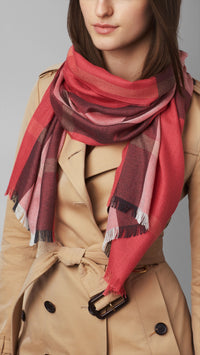 BRIGHT ROSE CHECK Foulard en soie et cachemire à motif check