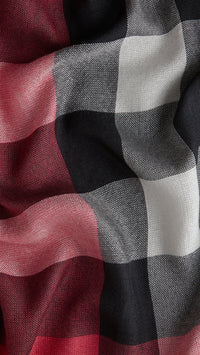BRIGHT ROSE CHECK Foulard en soie et cachemire à motif check