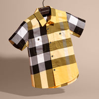 BRIGHT YELLOW Chemise en coton à manches courtes avec motif check