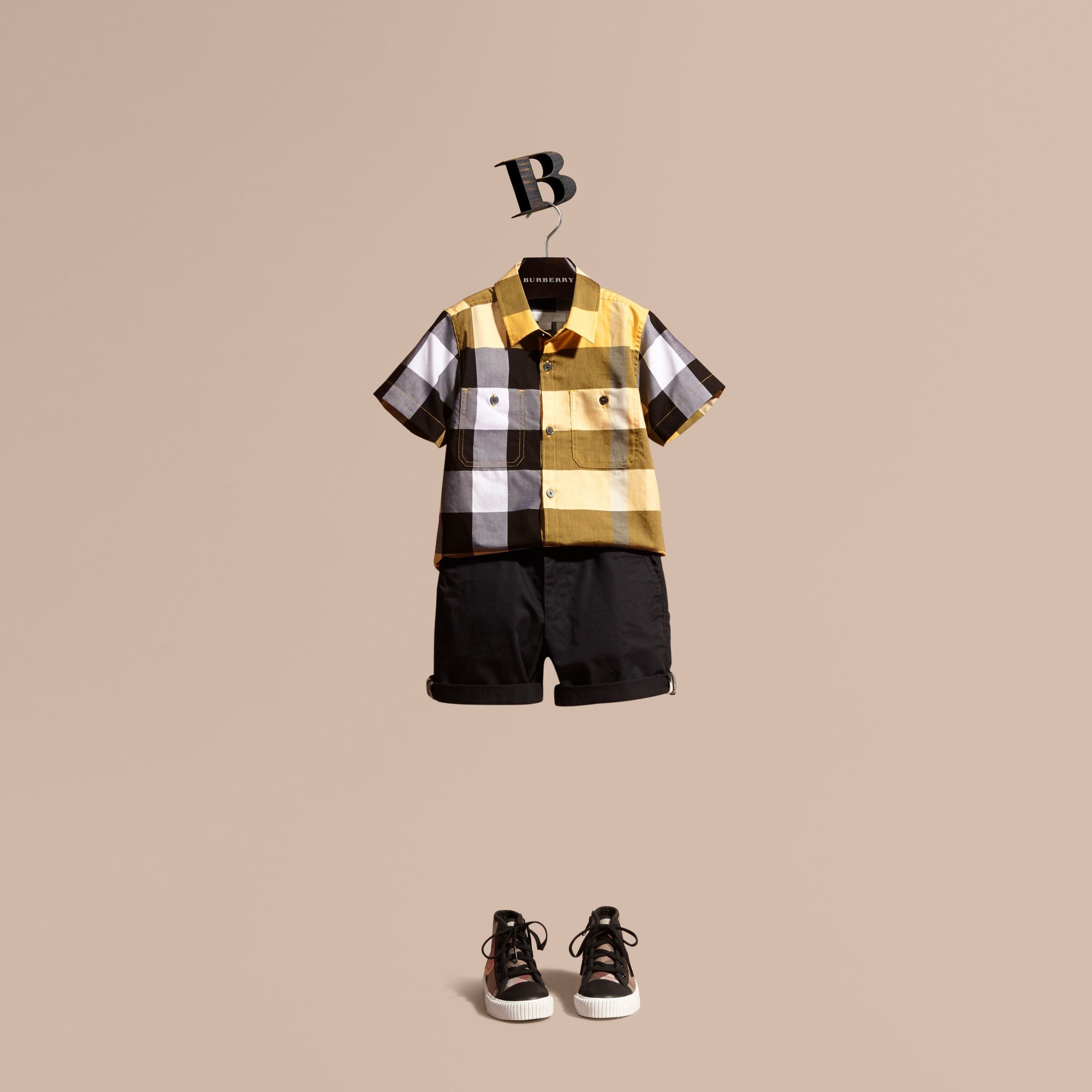 BRIGHT YELLOW Chemise en coton à manches courtes avec motif check