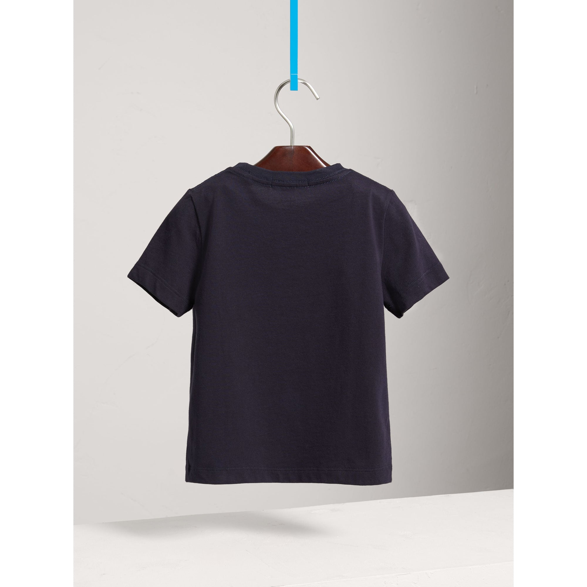T-shirt en coton avec poche à motif check - Marine véritable