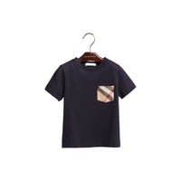 T-shirt en coton avec poche à motif check - Marine véritable