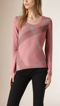 PALE ROSE PINK Pull en laine et cachemire avec éléments check