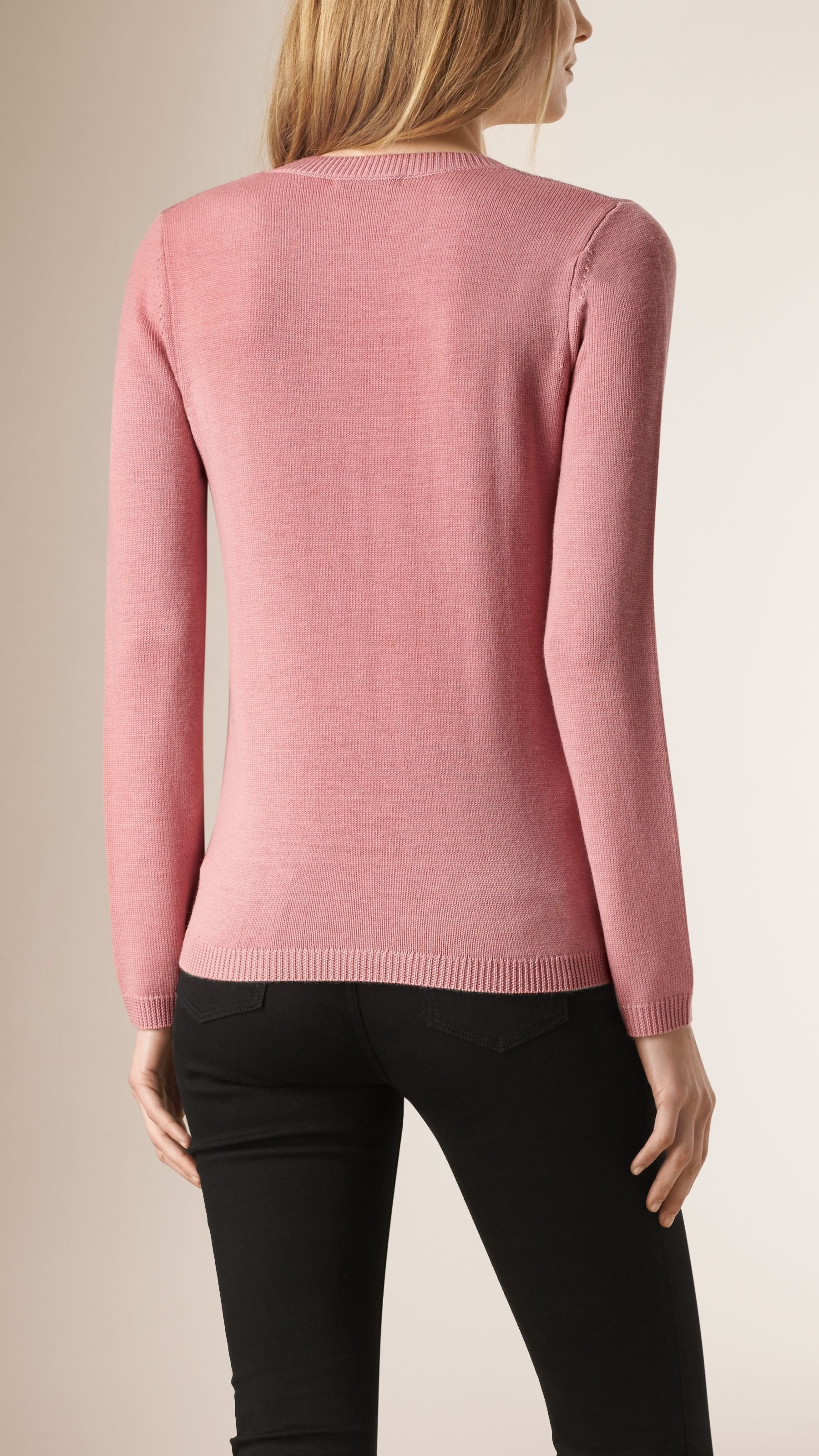 PALE ROSE PINK Pull en laine et cachemire avec éléments check