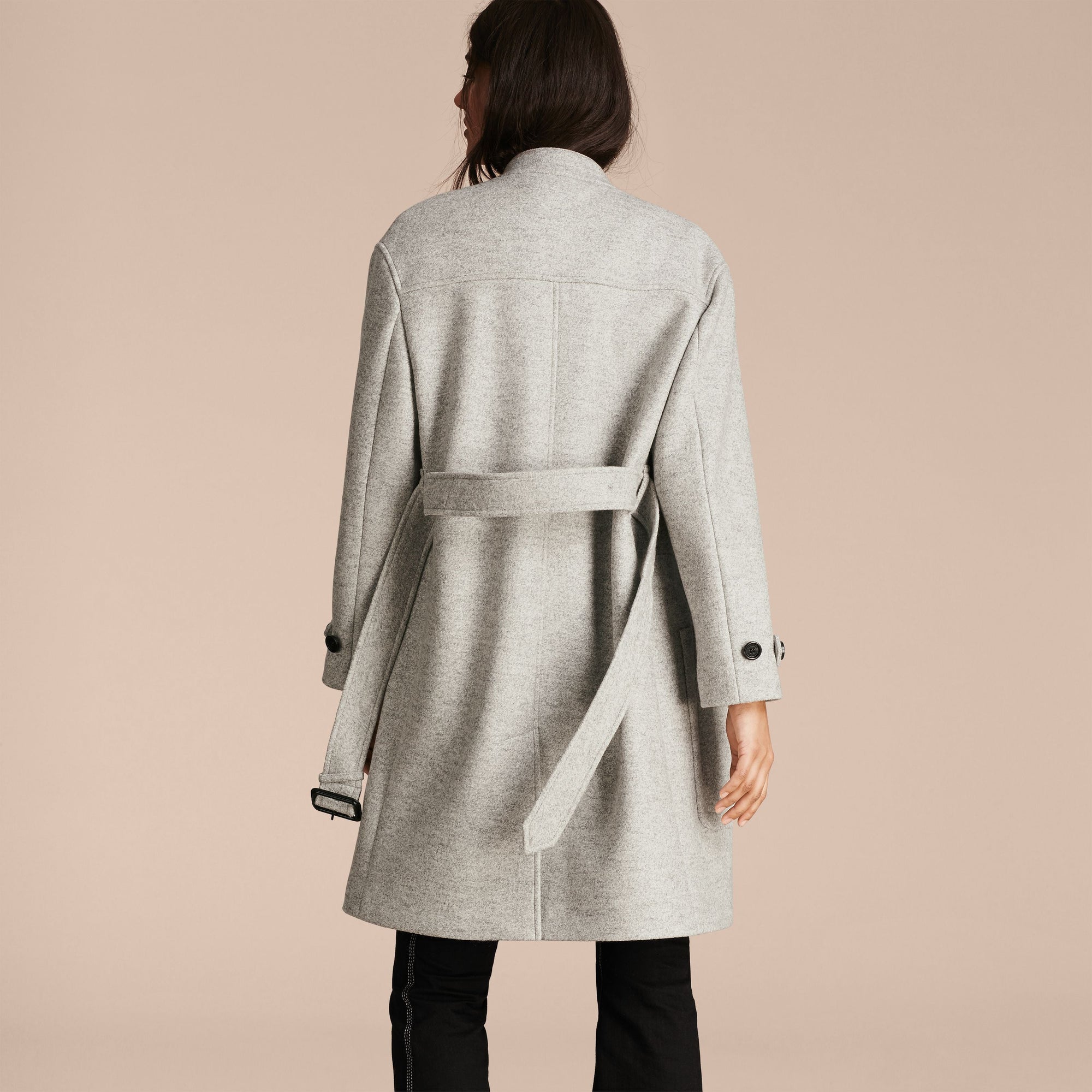 PALE GREY MELANGE Manteau portefeuille ceinturé en laine