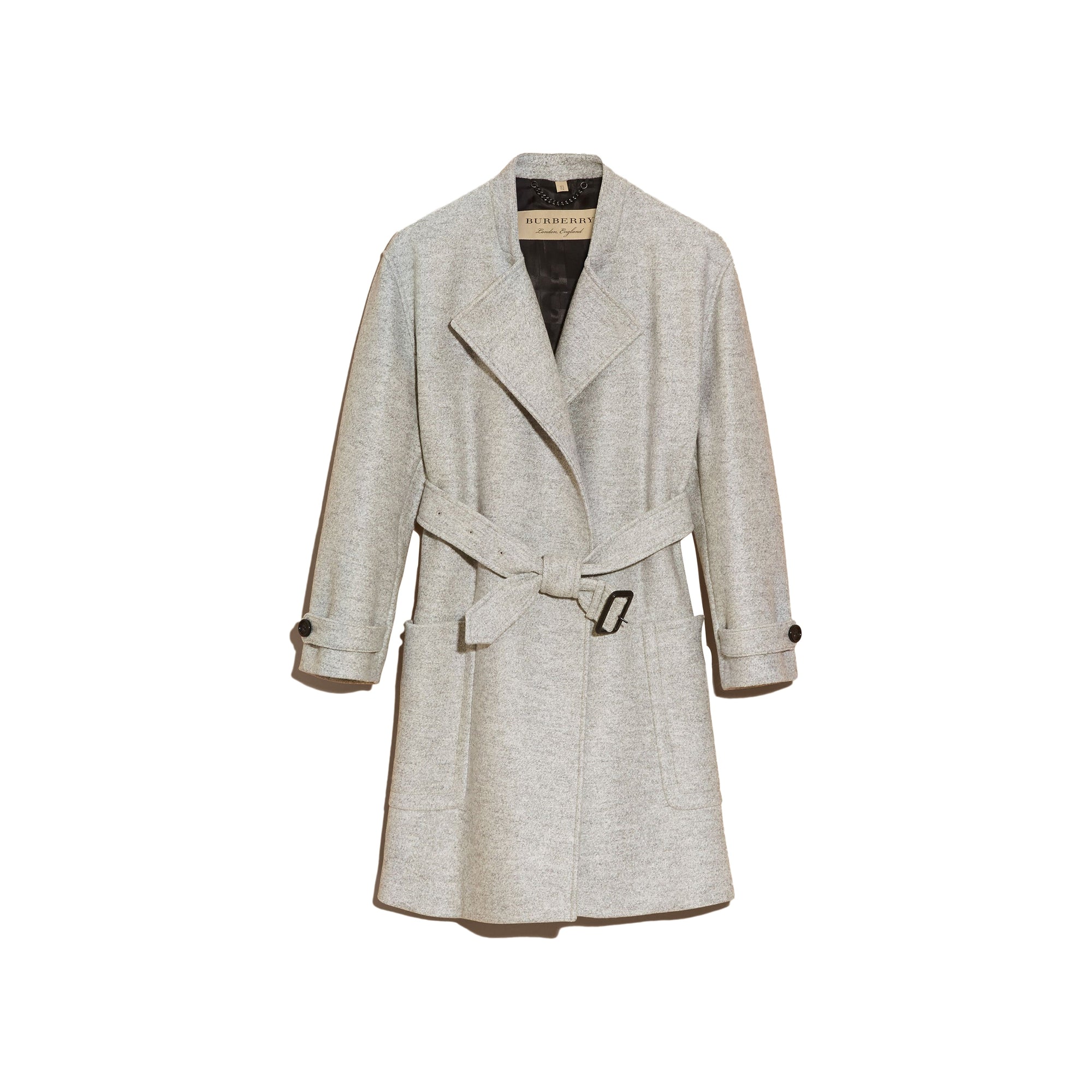 Manteau portefeuille ceinturé en laine - Camaïeu de Gris Pâles