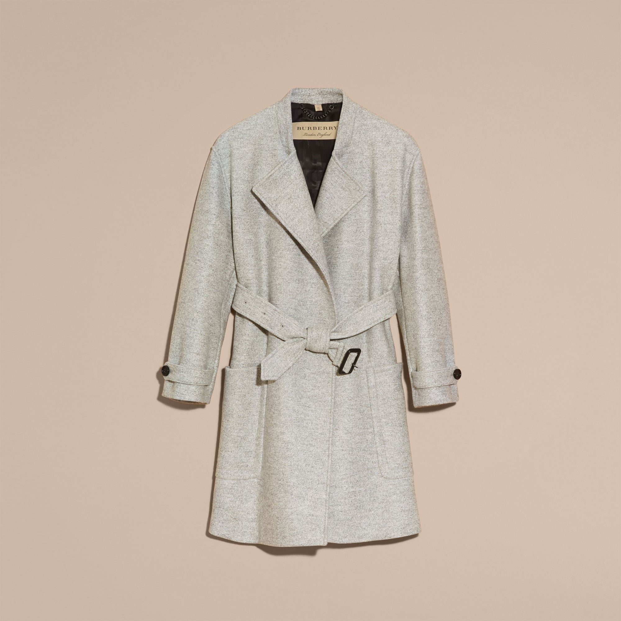 PALE GREY MELANGE Manteau portefeuille ceinturé en laine