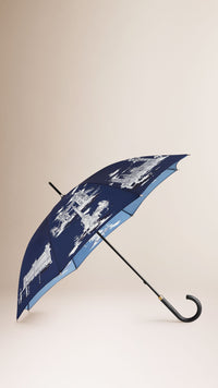 BRILLIANT NAVY PRINT Parapluie canne avec monuments de Londres