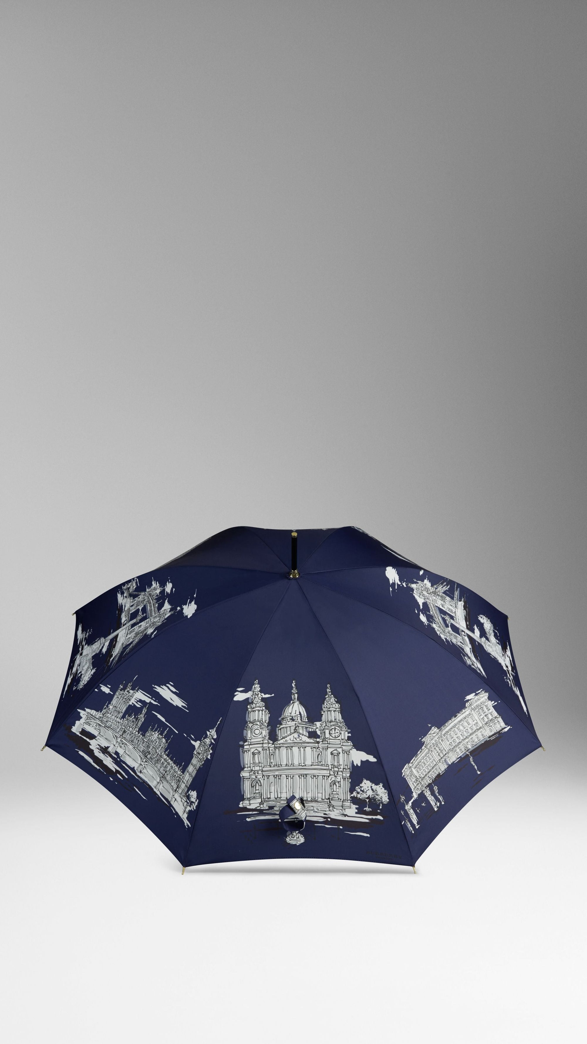 BRILLIANT NAVY PRINT Parapluie canne avec monuments de Londres