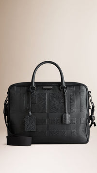 BLACK Attaché-case en cuir gravé de check en relief