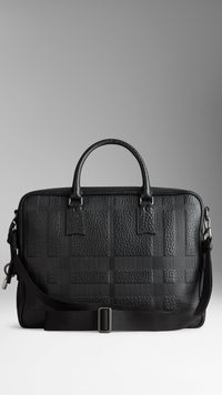 BLACK Attaché-case en cuir gravé de check en relief