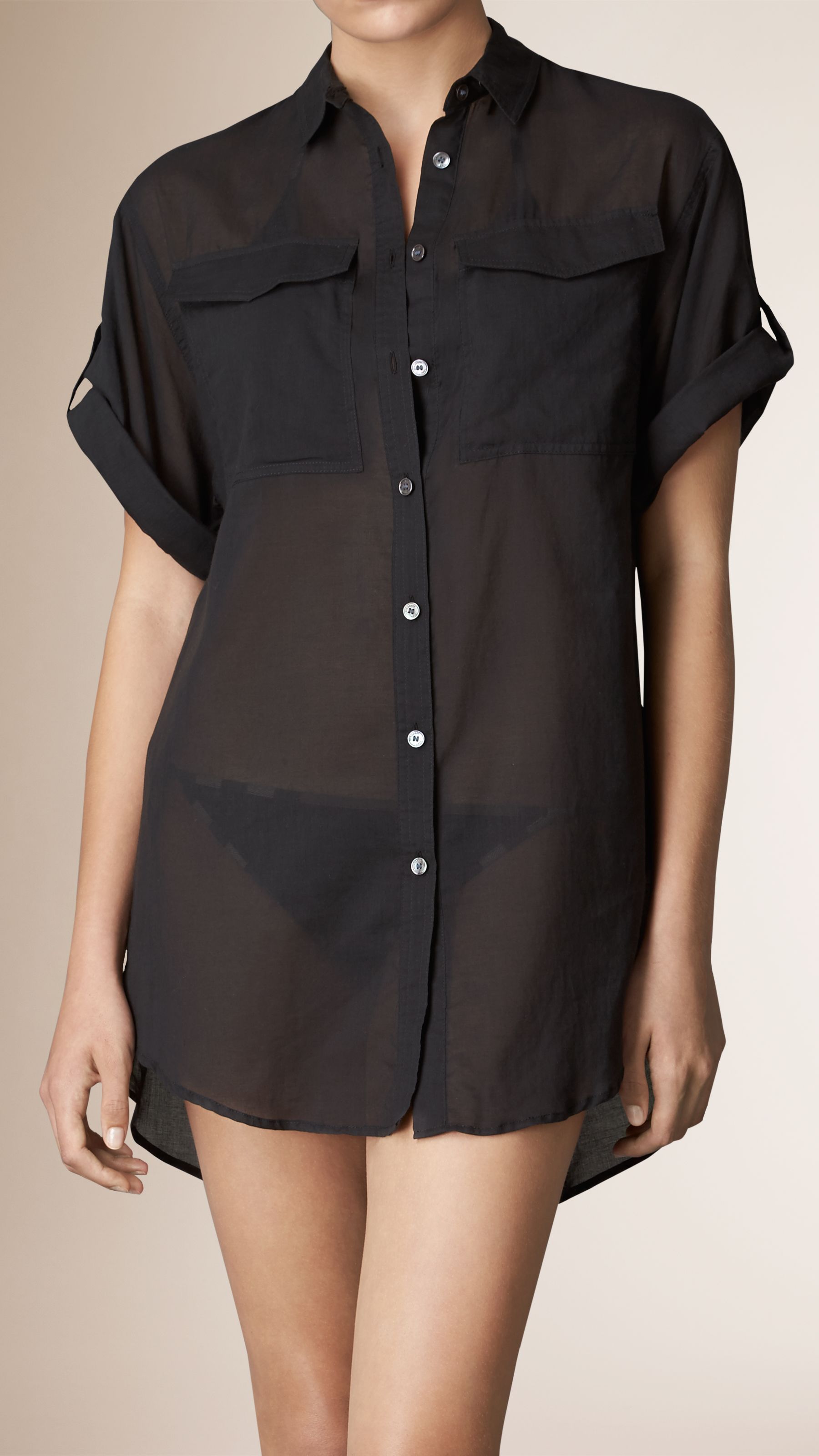 BLACK Robe chemise en voile de coton