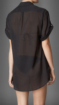BLACK Robe chemise en voile de coton