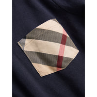 TRUE NAVY T-shirt en coton à manches longues avec poche à motif check