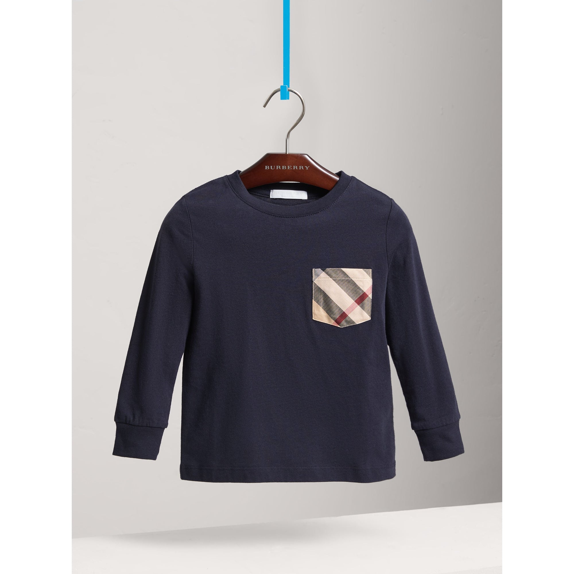 TRUE NAVY T-shirt en coton à manches longues avec poche à motif check