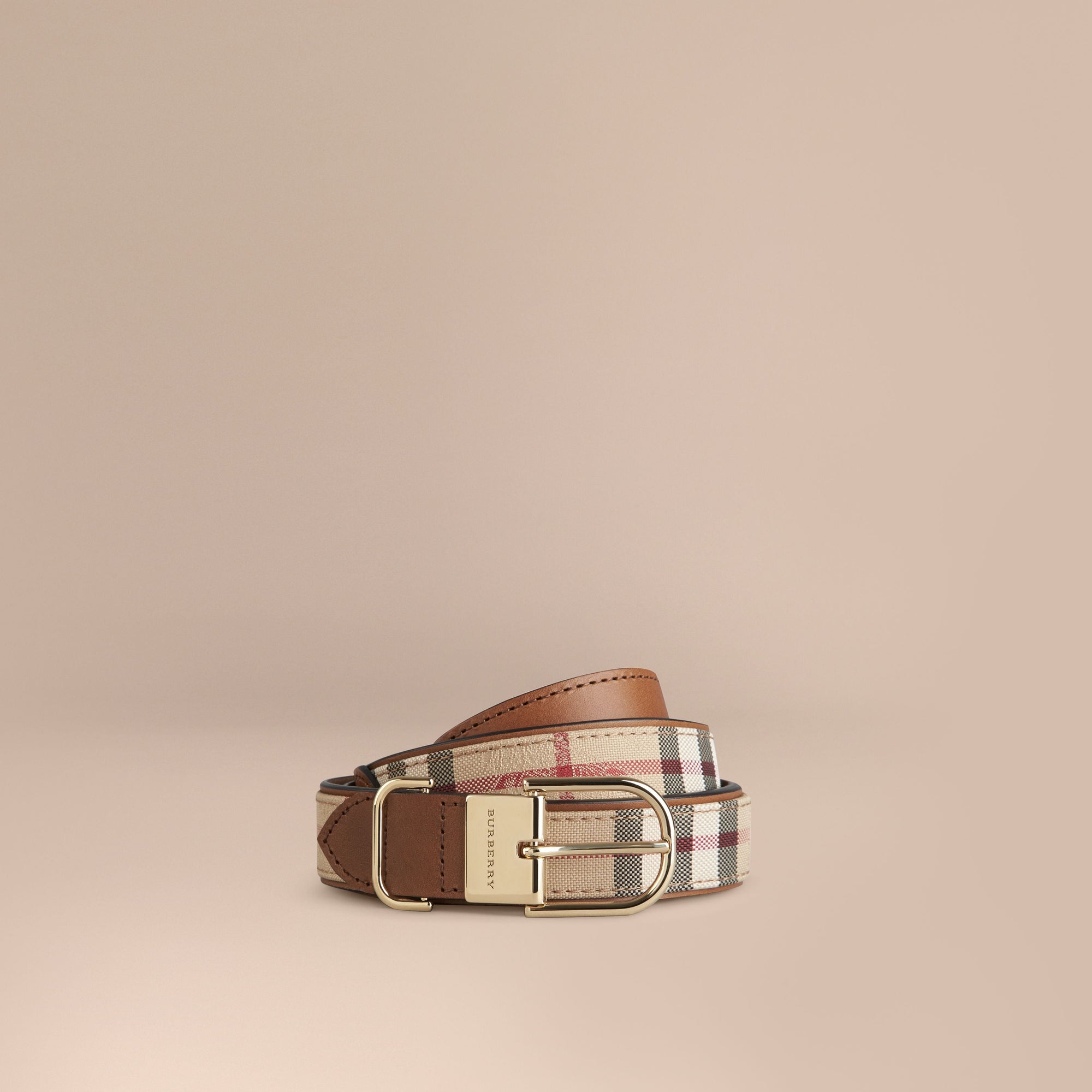 HONEY/TAN Ceinture à motif Horseferry check doublée de cuir