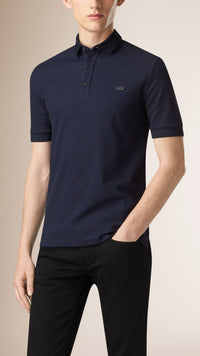 NAVY Polo en coton piqué double armure