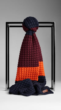DEEP CLARET/NAVY Écharpe en maille gaufrée de laine et cachemire