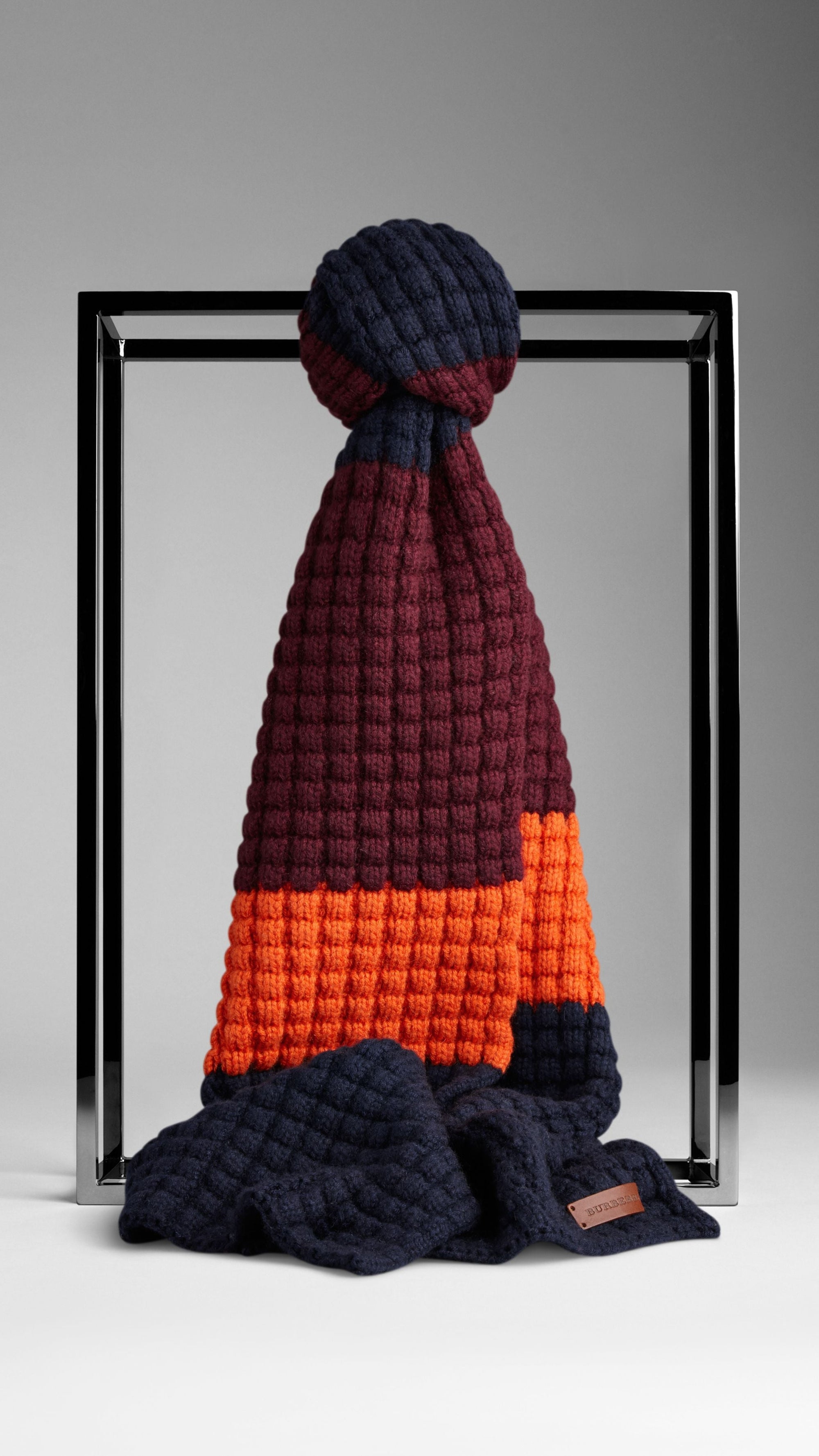 DEEP CLARET/NAVY Écharpe en maille gaufrée de laine et cachemire