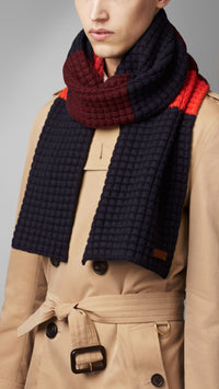 DEEP CLARET/NAVY Écharpe en maille gaufrée de laine et cachemire