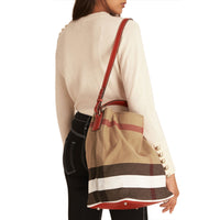 Sac the ashby moyen à motif canvas check avec cuir - Rouge cadmium