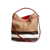 Sac the ashby moyen à motif canvas check avec cuir - Rouge cadmium