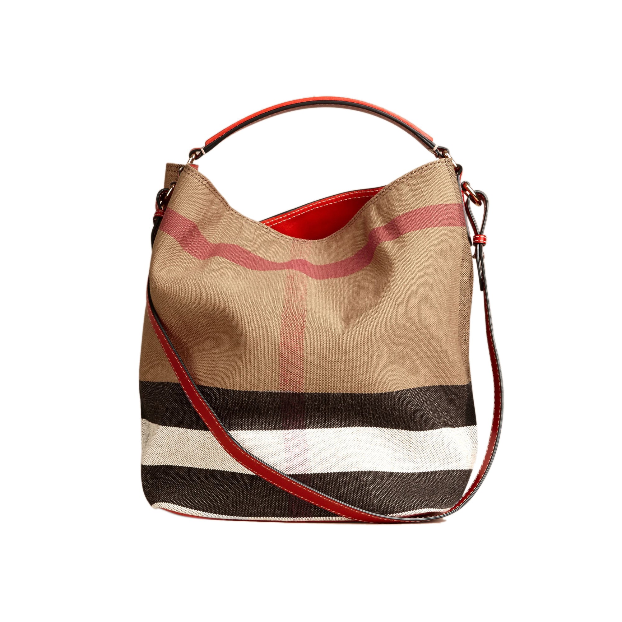 Sac The Ashby moyen à motif Canvas check avec cuir - Rouge Cadmium