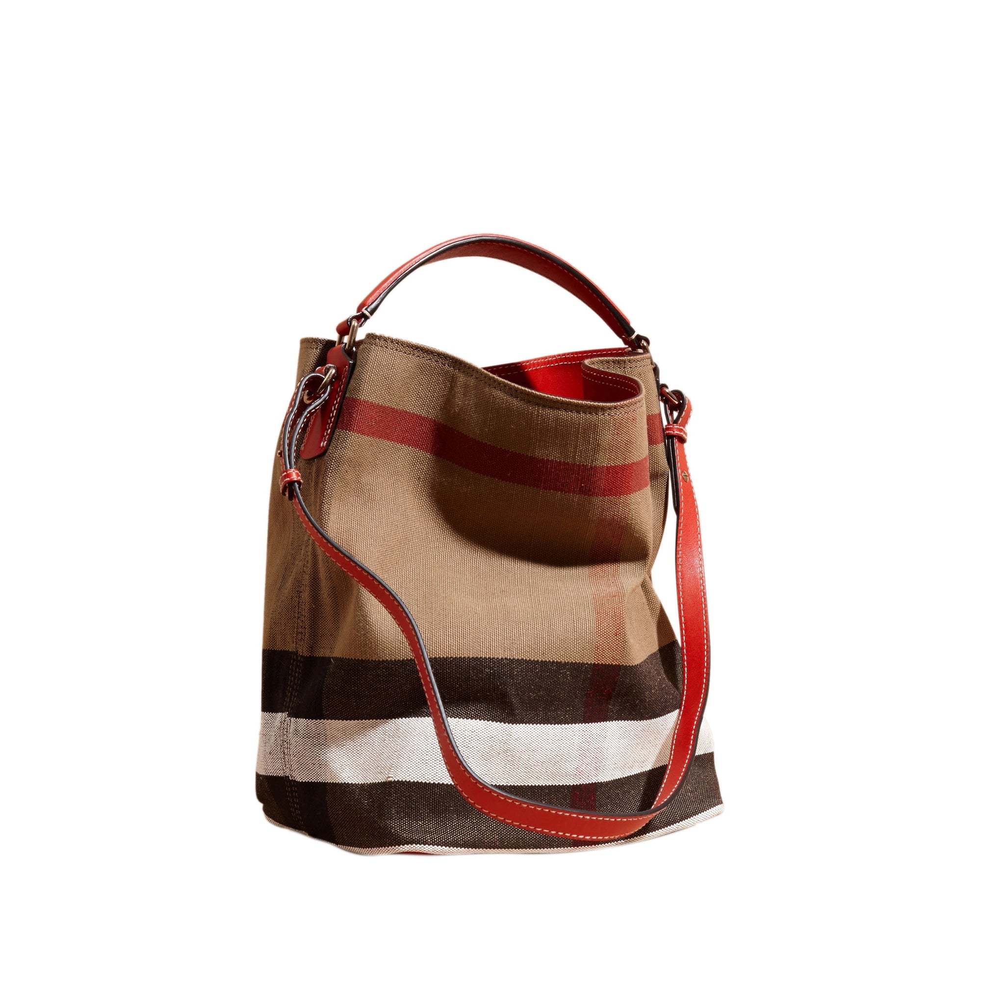 Sac the ashby moyen à motif canvas check avec cuir - Rouge cadmium