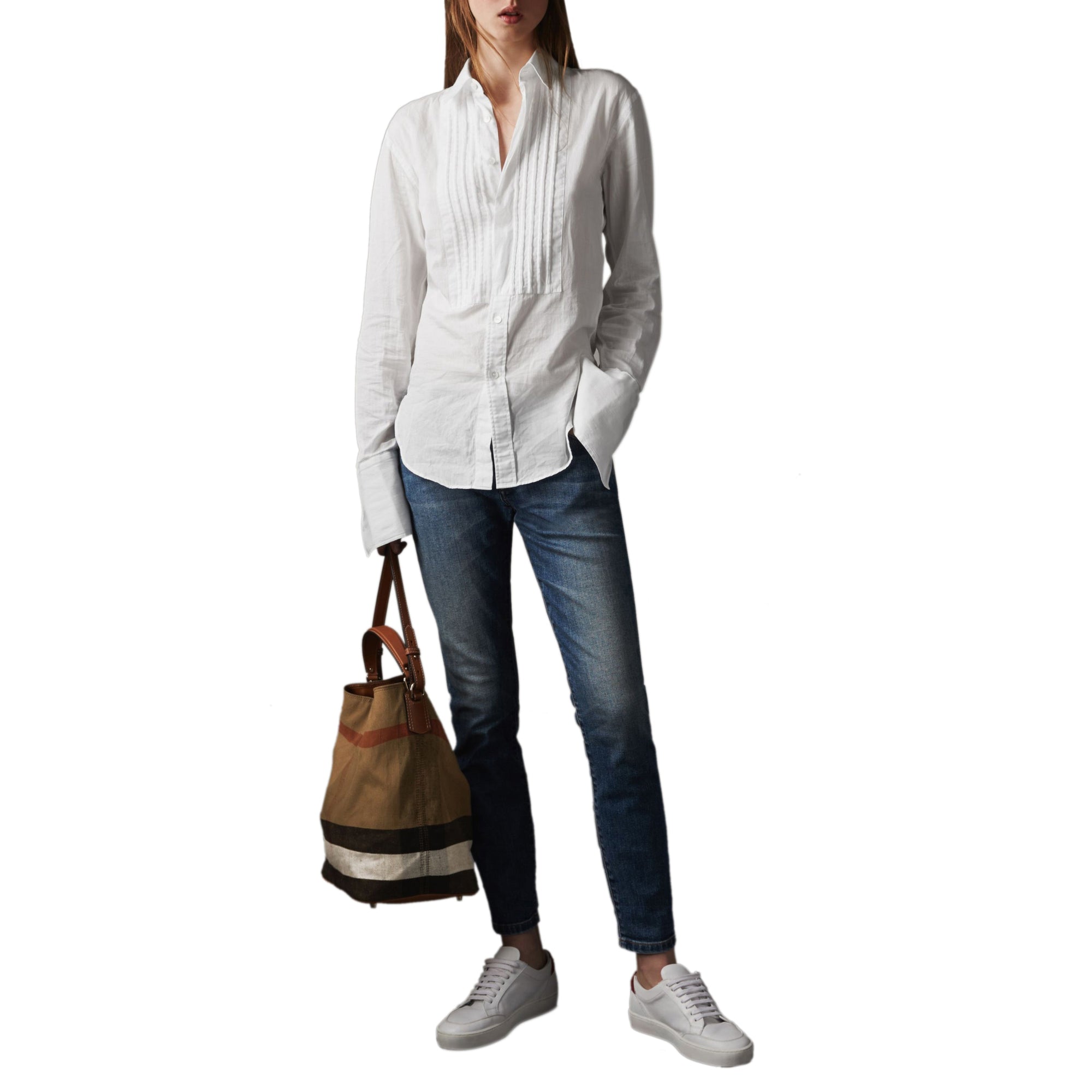 Sac the ashby moyen à motif canvas check avec cuir - Marron cigare