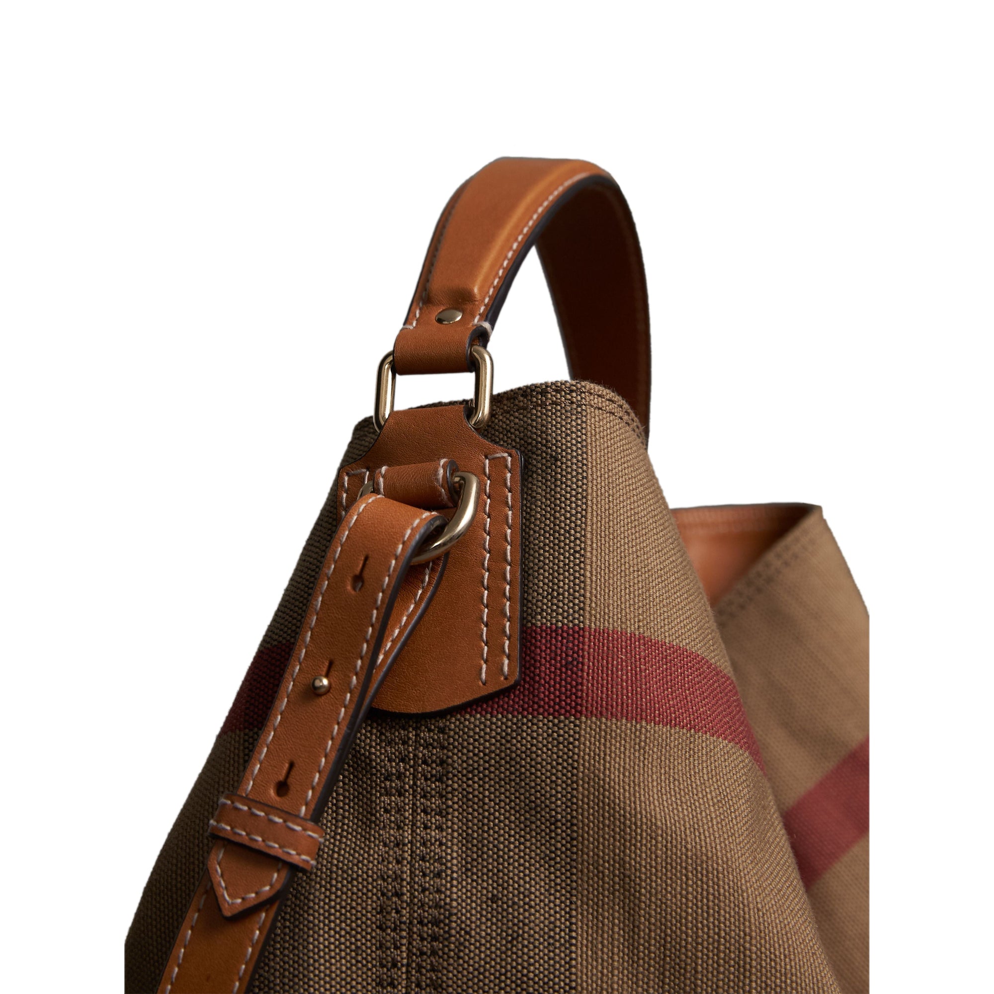 Sac the ashby moyen à motif canvas check avec cuir - Marron cigare