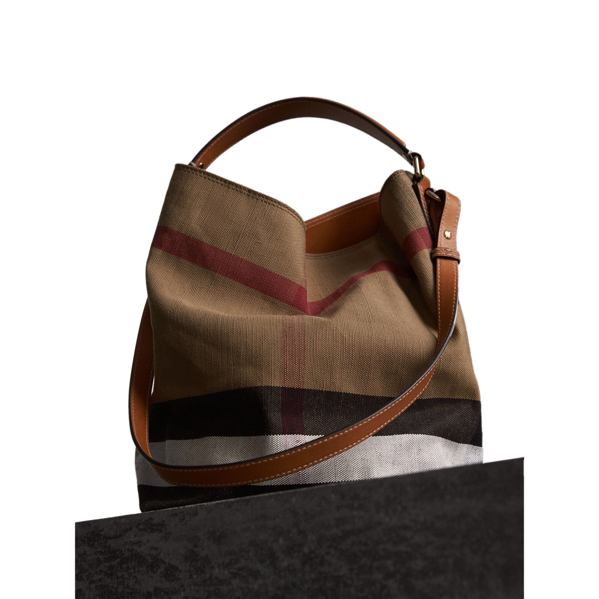 Sac the ashby moyen à motif canvas check avec cuir - Marron cigare