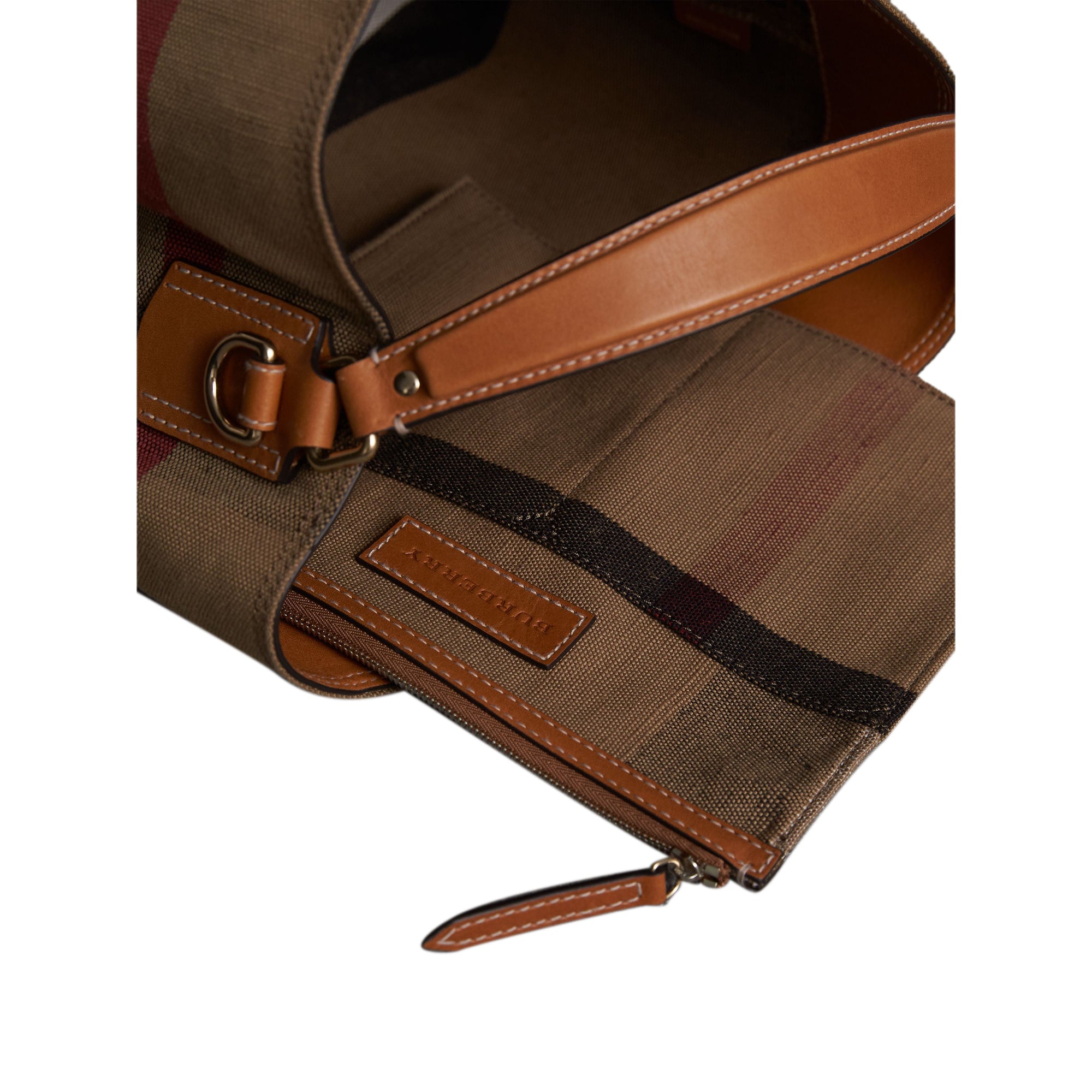 Sac the ashby moyen à motif canvas check avec cuir - Marron cigare
