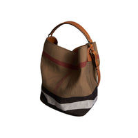 Sac the ashby moyen à motif canvas check avec cuir - Marron cigare