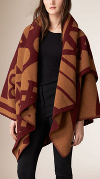 CLARET/CAMEL Couverture en laine et cachemire à motif graphique