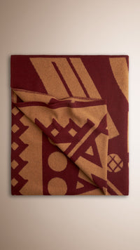 CLARET/CAMEL Couverture en laine et cachemire à motif graphique