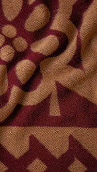 CLARET/CAMEL Couverture en laine et cachemire à motif graphique