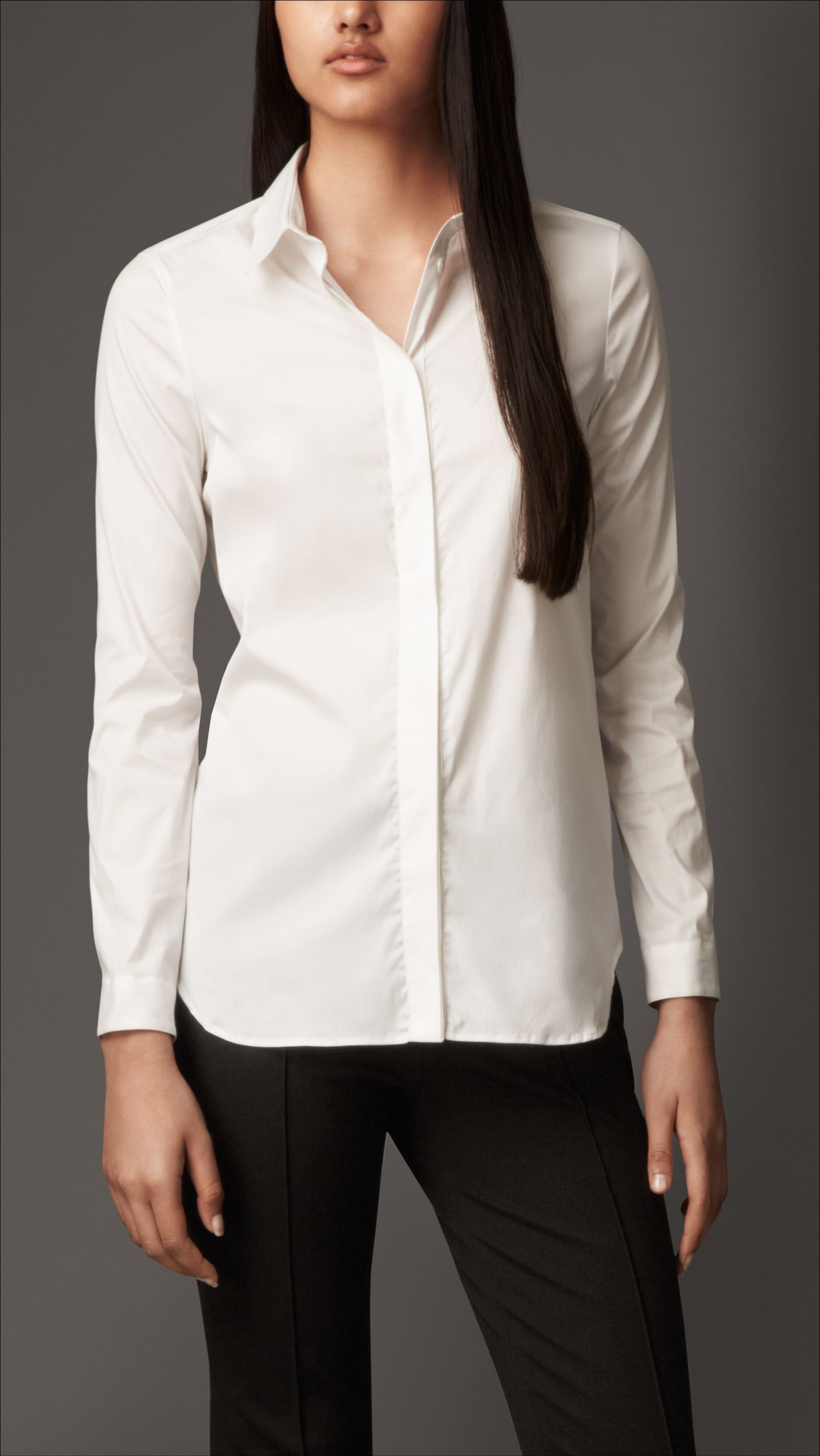 WHITE Chemise en coton extensible avec large patte