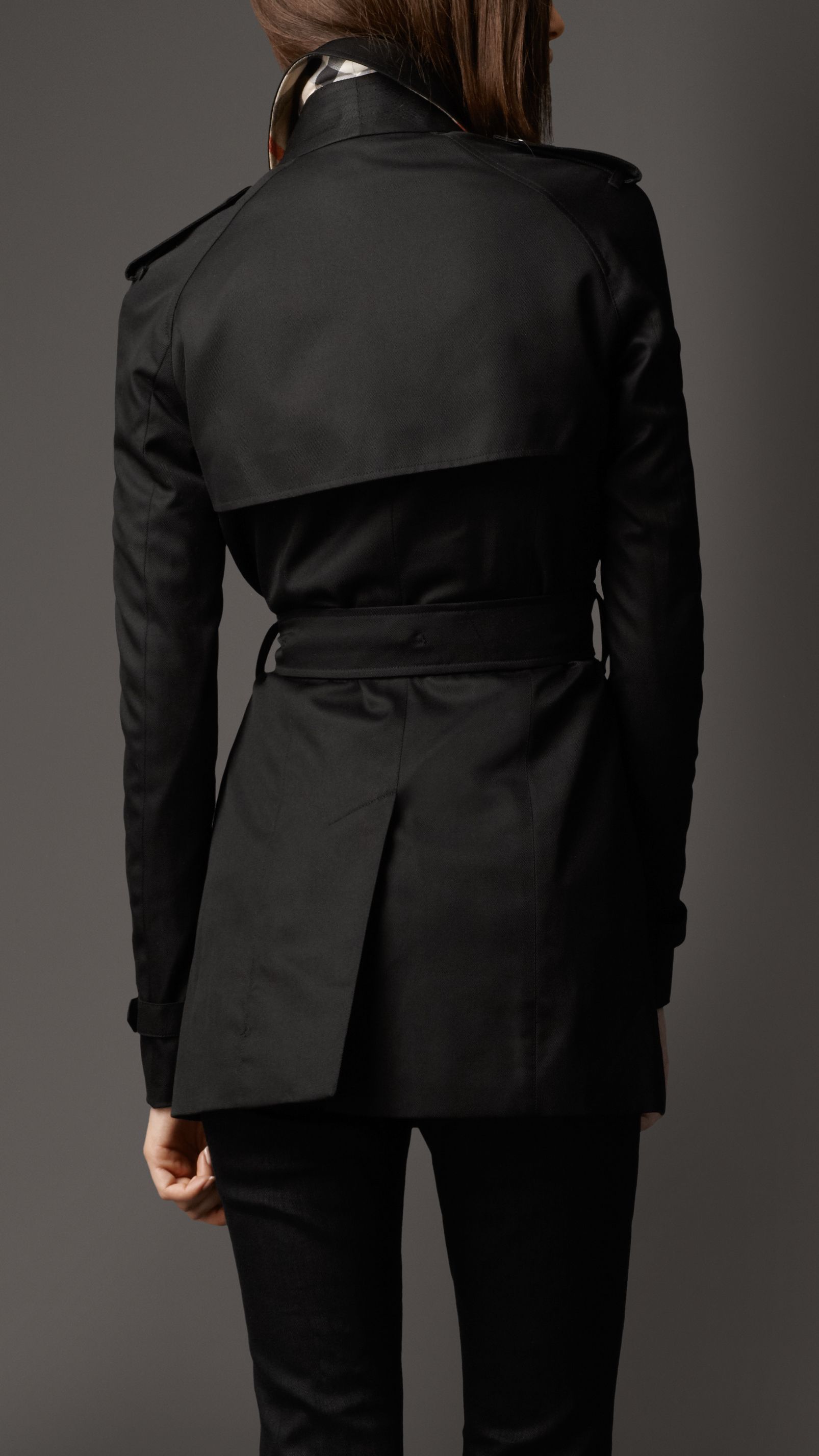 BLACK Trench-coat court en coton technique
