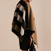 Poncho plaid en laine et cachemire à motif check - House check & noir