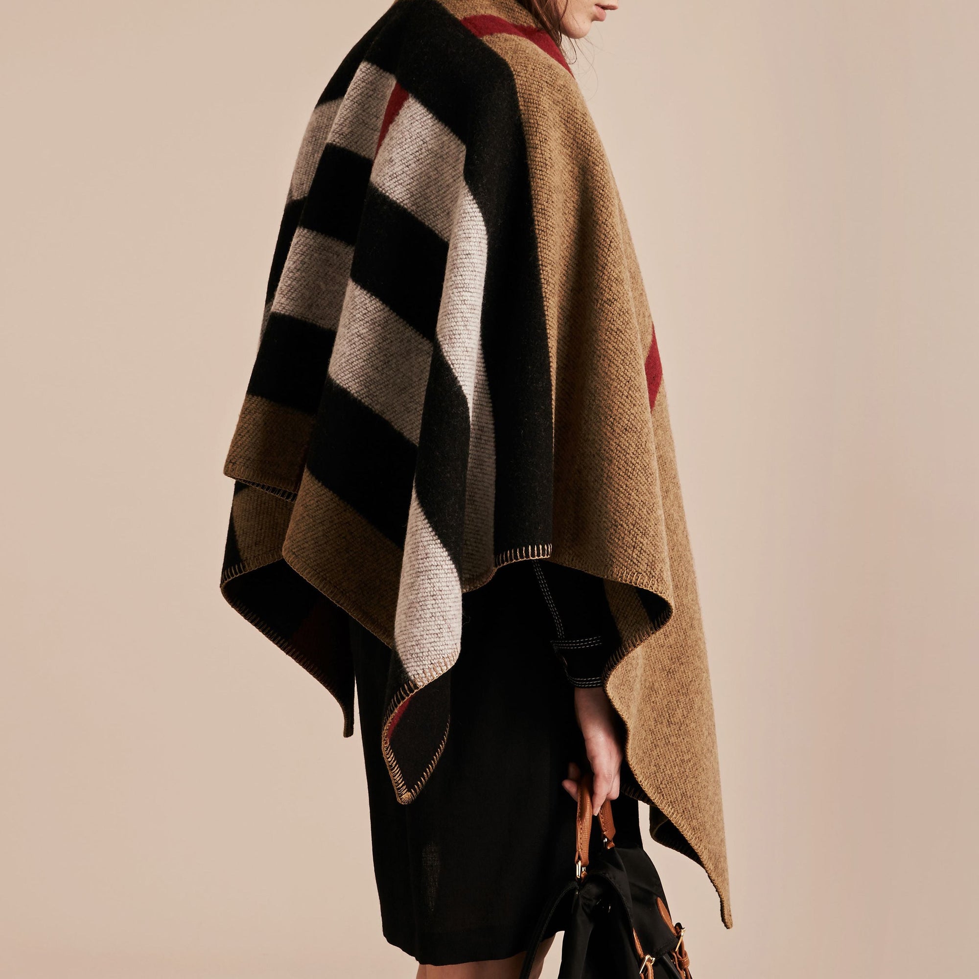 Poncho plaid en laine et cachemire à motif check - House check & noir