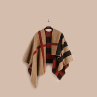 HOUSE CHECK/BLACK Poncho plaid en laine et cachemire à motif check