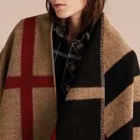 Poncho plaid en laine et cachemire à motif check - House check & noir
