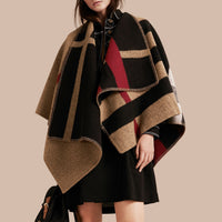 Poncho plaid en laine et cachemire à motif check - House check & noir