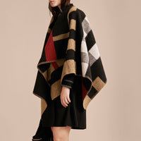 Poncho plaid en laine et cachemire à motif check - House check & noir