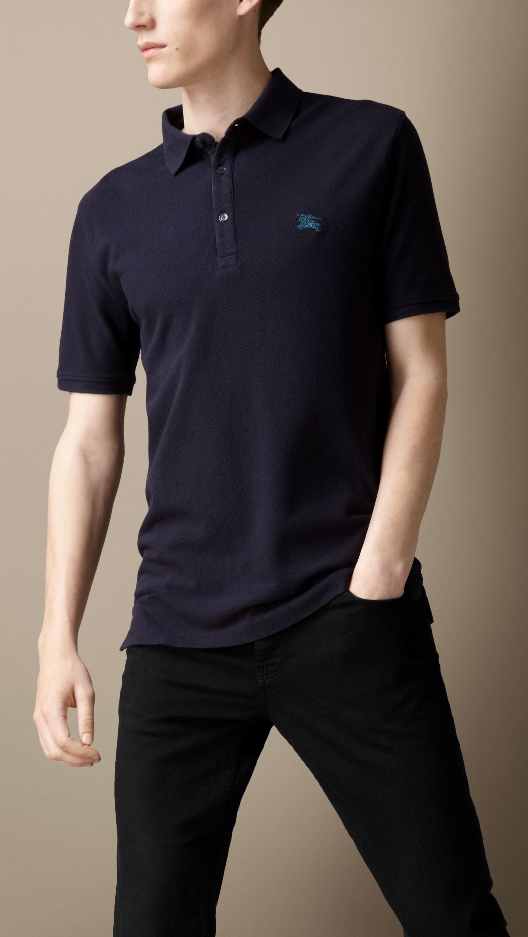 Polo avec patte en check - Marine véritable