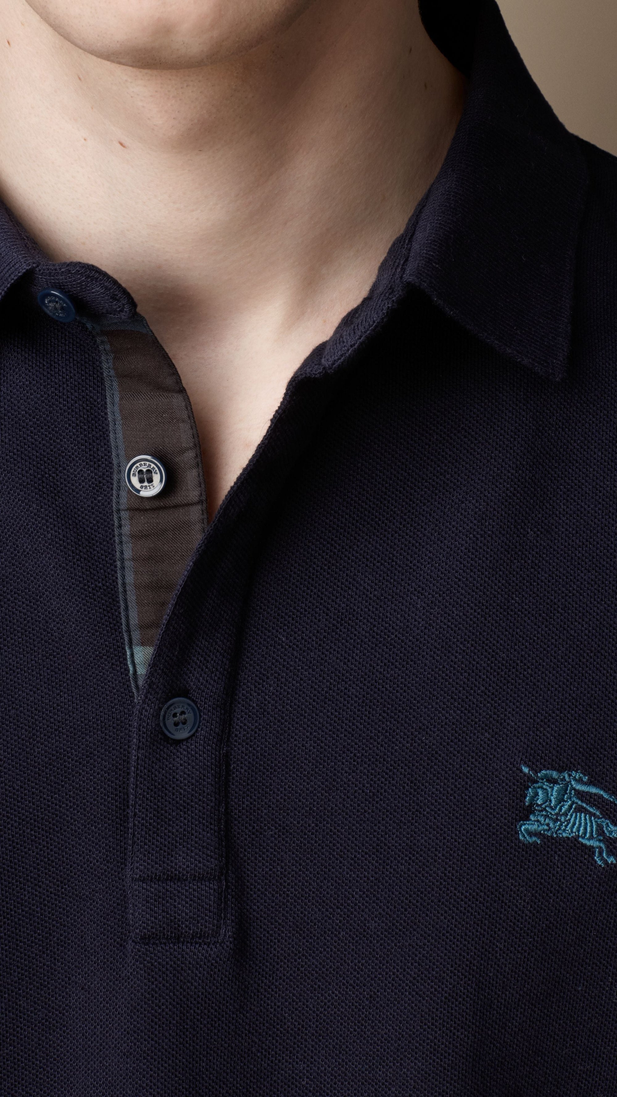 Polo avec patte en check - Marine véritable