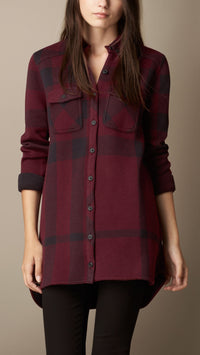 DEEP CLARET Chemise en check jacquard en coton et cachemire