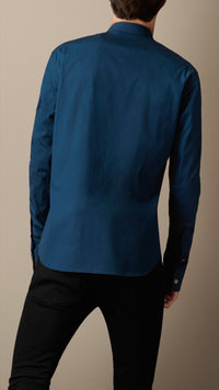 DEEP TEAL BLUE Chemise en coton extensible avec éléments check
