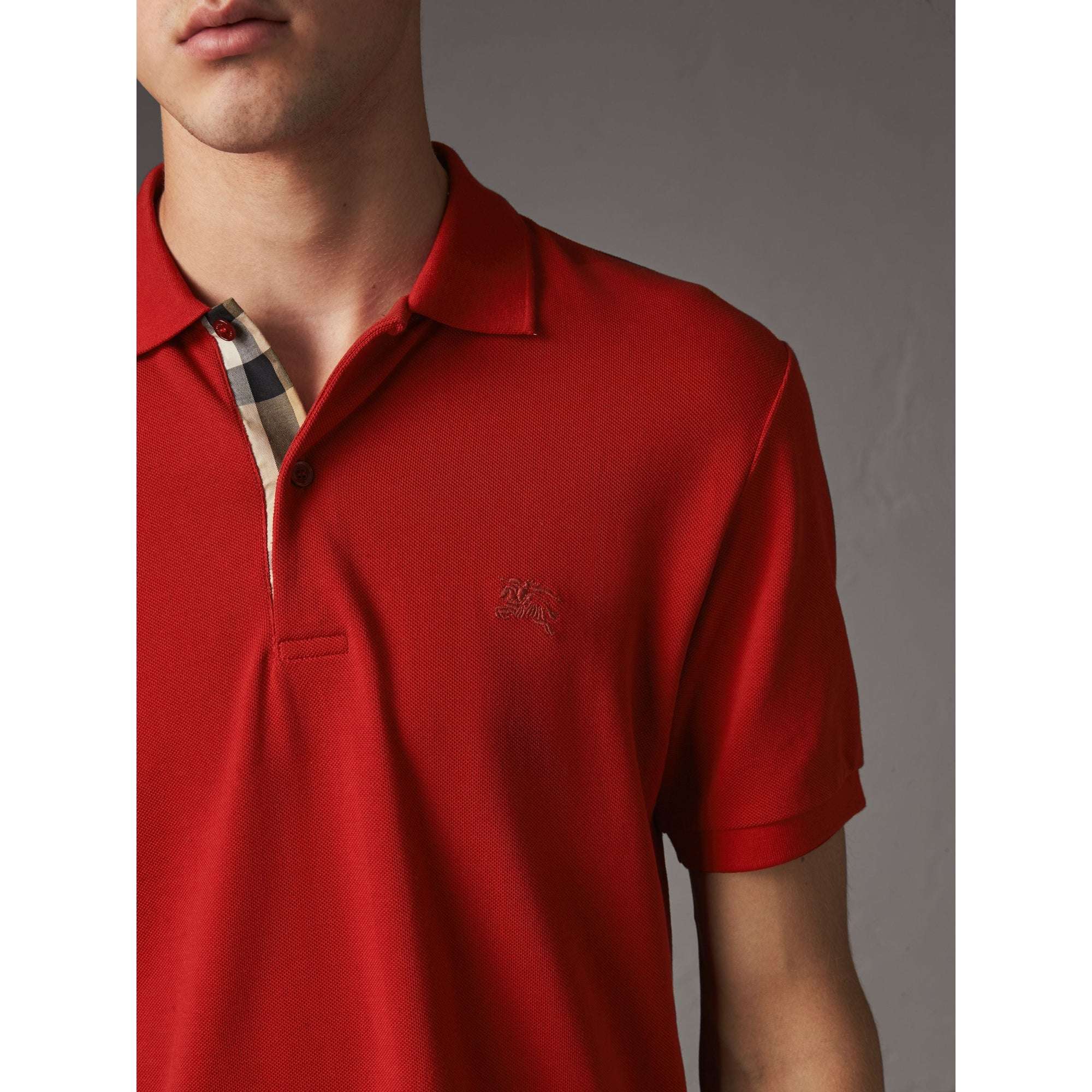 MILITARY RED Polo en piqué de coton avec patte à motif check