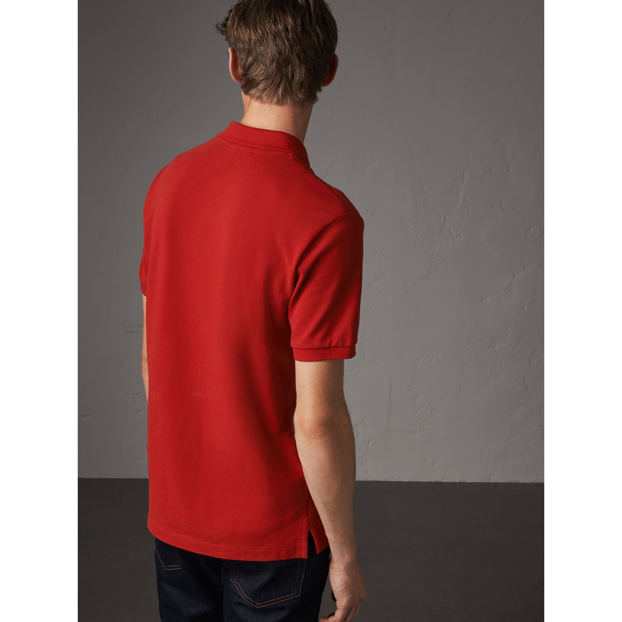 MILITARY RED Polo en piqué de coton avec patte à motif check